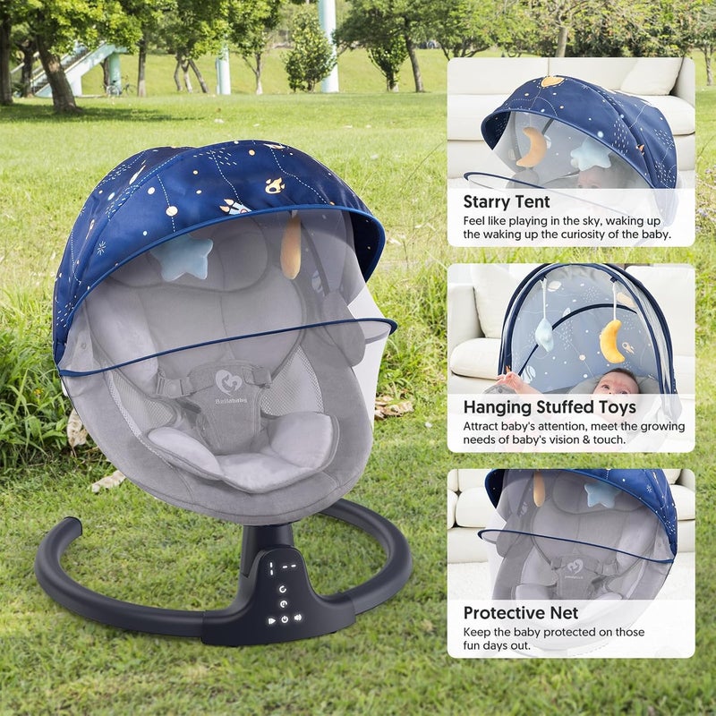 Bellababy Bluetooth Baby Swing for Infants, Compact & Portable Baby Swing, 3 Seat Positions, 5 Swing Speed, 10 Music, Remote Control, USB Plug-in Power, Reversible Cushion for All Seasons - Image 5